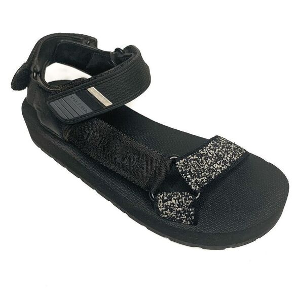 Prada Nomad Velcro Strap Dad Sandal Black Chunky Flat Platform Flatform EU 38.5 - Picture 1 of 9